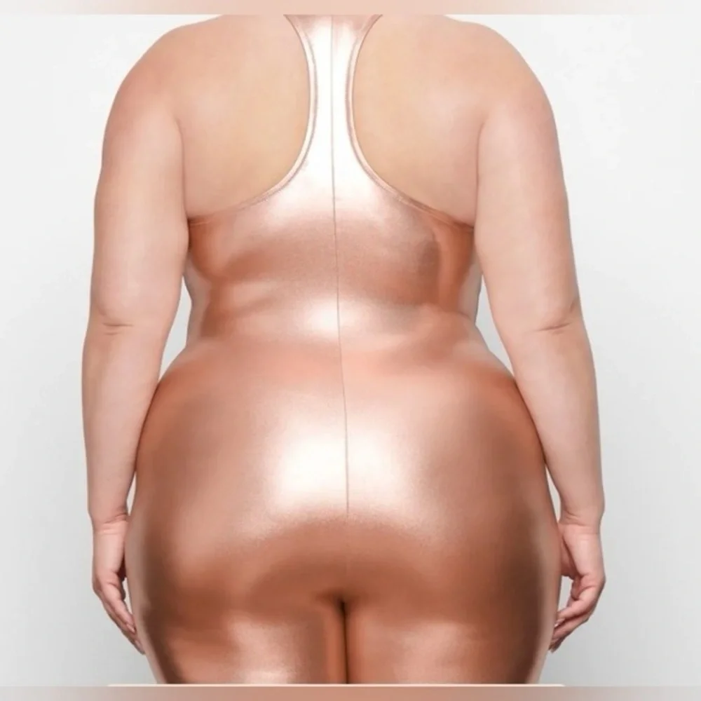 SKIMS Metallic Swim Cycle Suit Champagne (589)